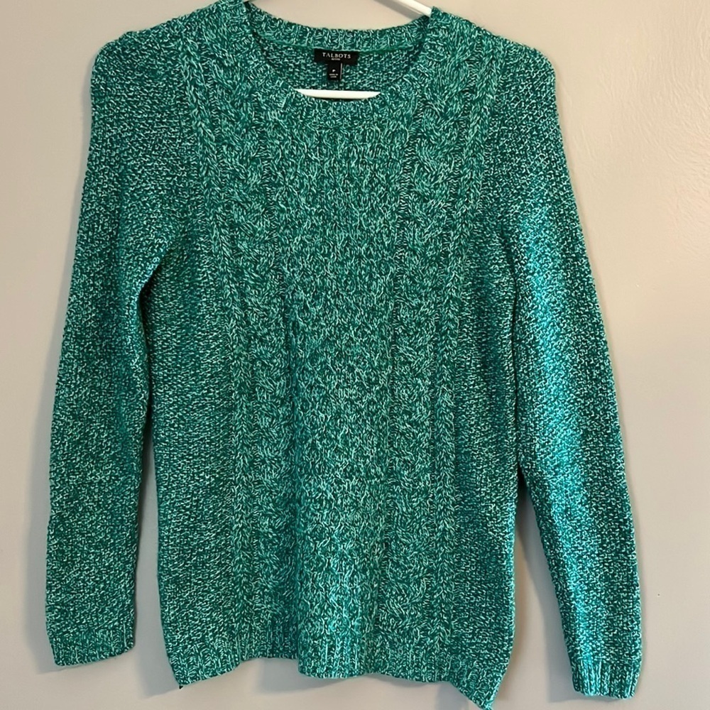 NWT Talbot's Green Merino Wool Side Zip Cable Knit Sweater Size S